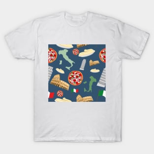 Italian seamless pattern, the symbols of Italy, pizza and pasta T-Shirt